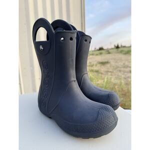Crocs Handle It Rain Boots Kids Size J2 Navy Blue Waterproof Slip On Rubber
